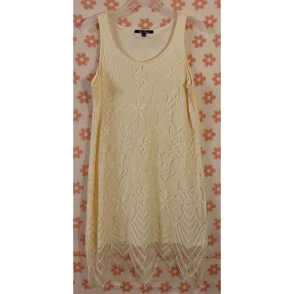 Anne French Elegant Cream Lace Sleeveless Dress Summer Wedding Guest Cocktail L